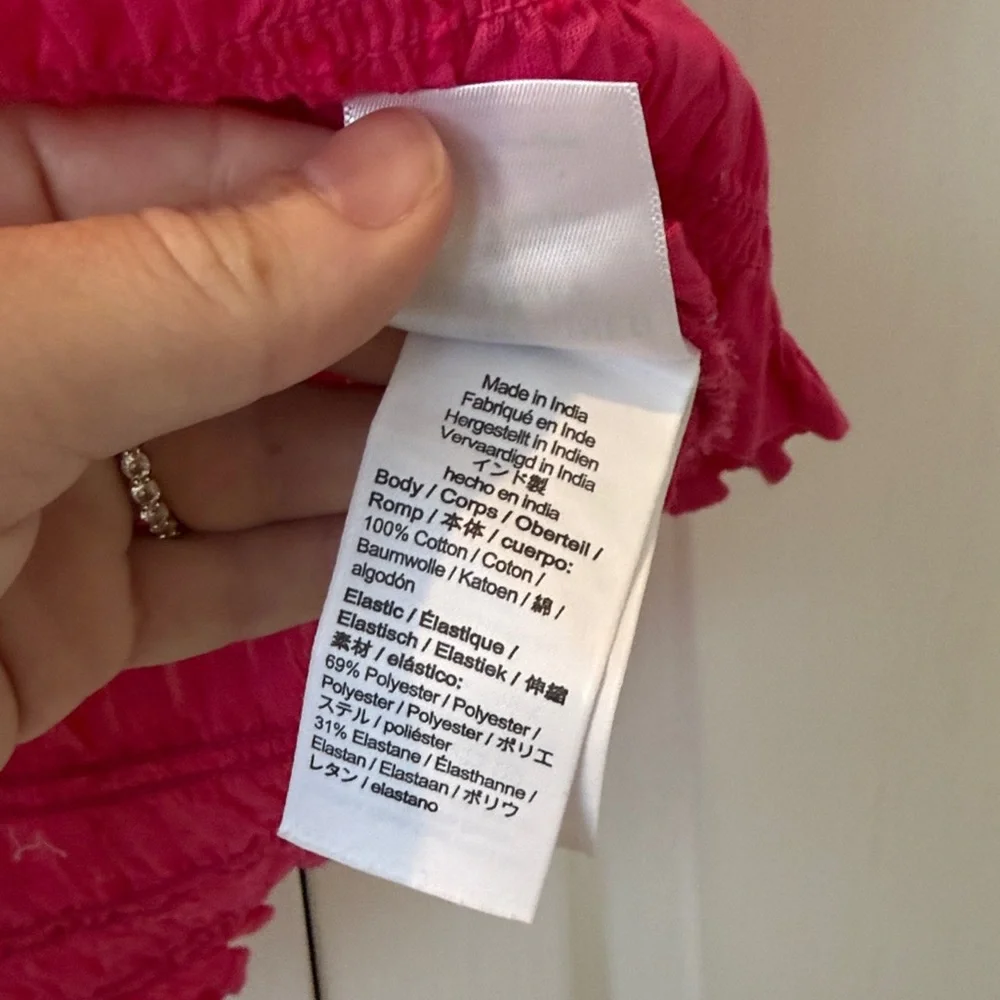J. Crew Hot Pink Textured Dot Puff-Sleeve Smocked Top